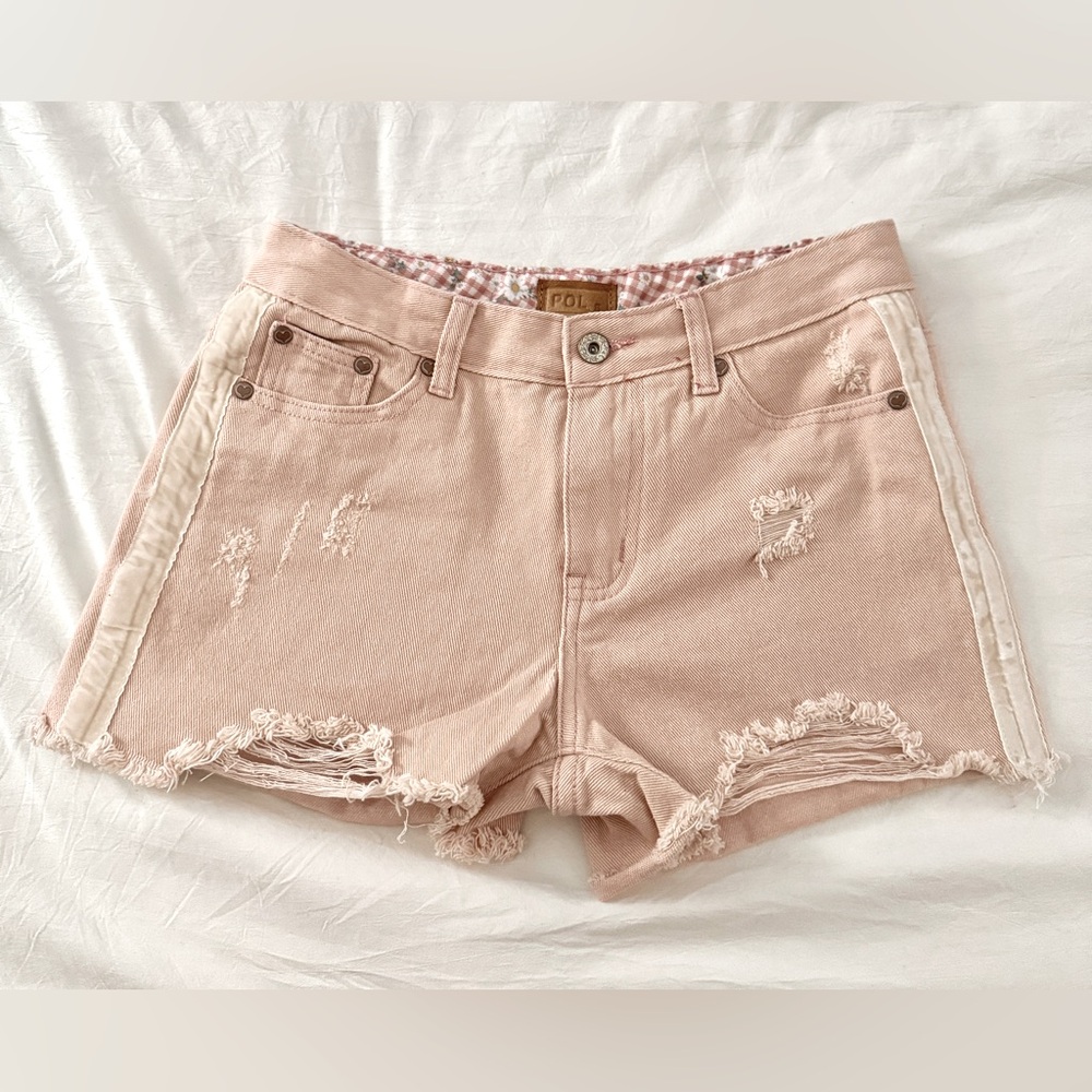 POL Pink Distressed Jean Shorts